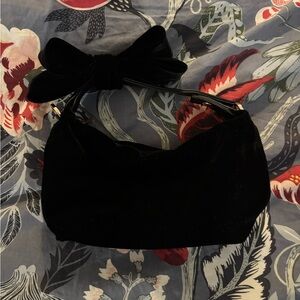 Target Black Velvet Mini Bag with Bow & Gold Chain.